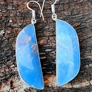 Blue 2.4" Angelite Sterling Silver Earrings